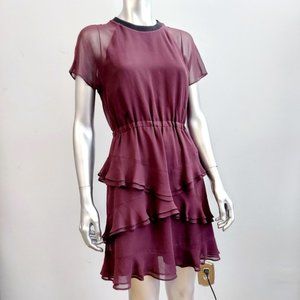 Madewell Tiered Mesh Cocktail Dress, Radiant model in Plum, Sz 2